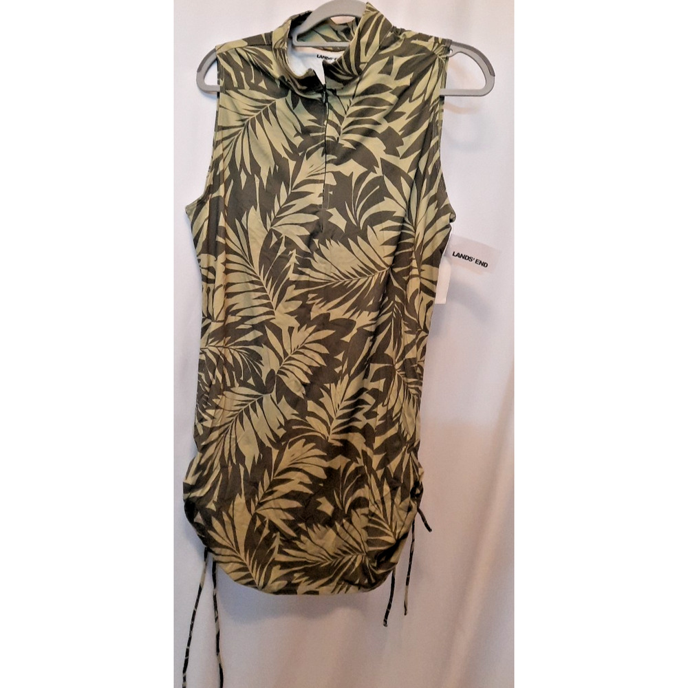 Lands' End Women's Sleeveless Mockneck Zip with Side Cinching Swim Cover Up NWT